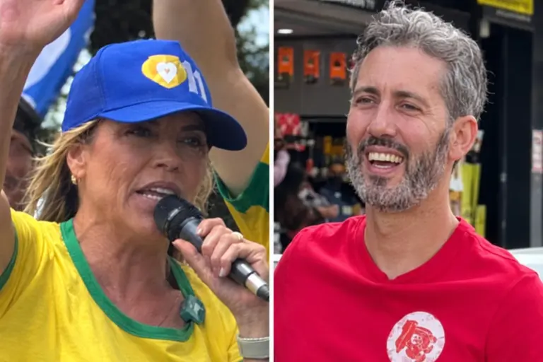 Montagem ilustrativa: Celina Leão à esquerda e Leandro Grass à direita, em fotografias de agendas distintas de 24 de outubro de 2026.