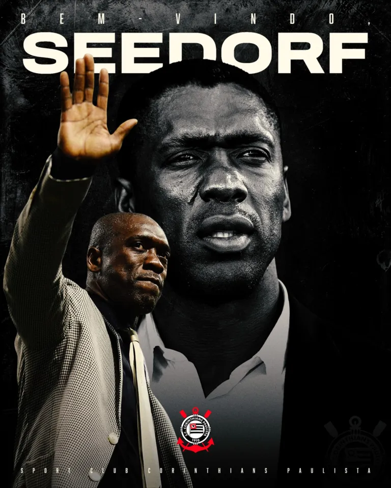 Clarence Seedorf na arte oficial de anúncio do Corinthians, publicada em 11 de outubro de 2026